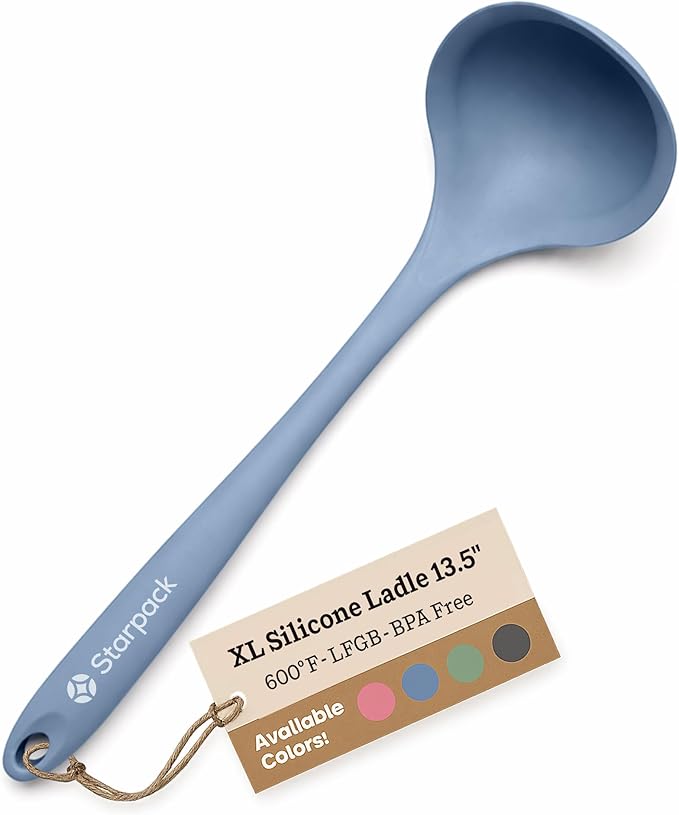 Starpack 'Ladle of Love' XL Premium Silicone Ladle - High Heat Resistant to 600F, Non Stick, LFGB Grade