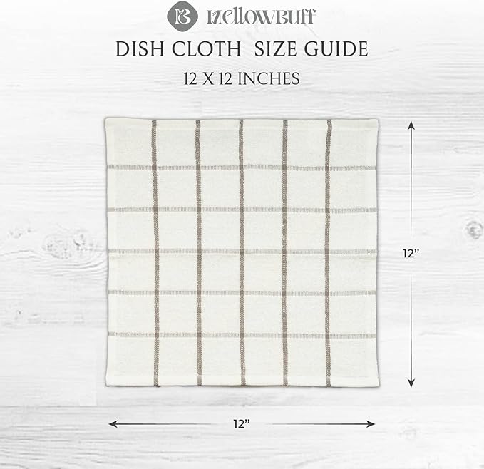 100% Cotton Terry Dish Cloth & Dish Towel, 8 Pack, Super Soft and Absorbent Kitchen Towels, Perfect for Kitchen Cleaning and Dish Washing (Grey (Solid and Checks) 8 Pack)