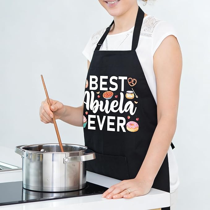 Black Baking Aprons for Women, Adjustable Cooking Baking Kitchen Aprons for Mom Chef with Pockets