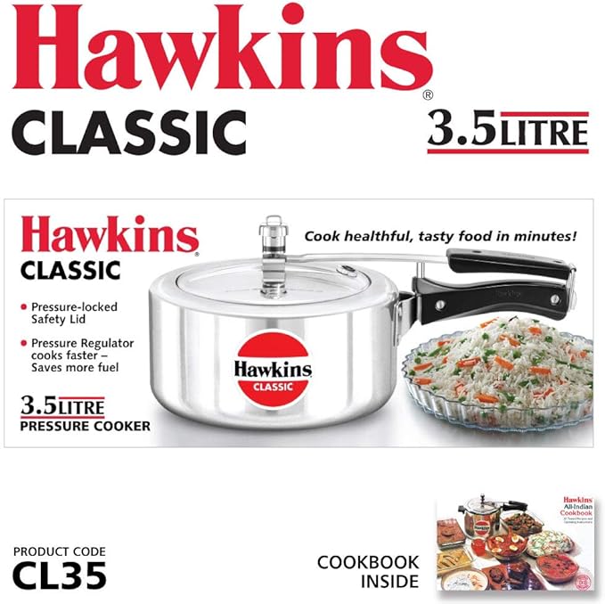 Hawkins 3.5 Litre Classic Pressure Cooker, Best Inner Lid Cooker, Silver (CL35),Aluminium