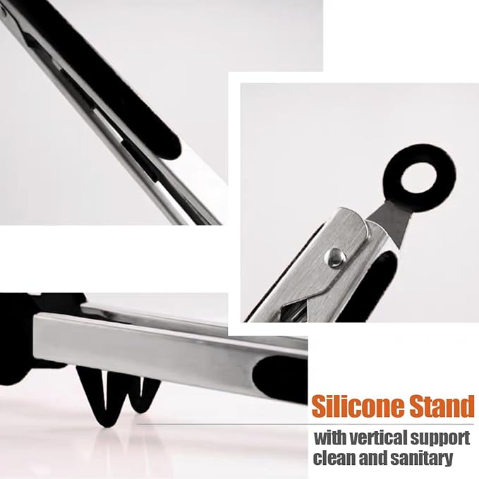 Kitchen Tongs, 9 Inch Tongs for Cooking with Silicone Tips, Food Grade Small Silicone Tong, Mini Serving Tongs for Nonstick Pans, BBQ, Salad, Set of 3, Black