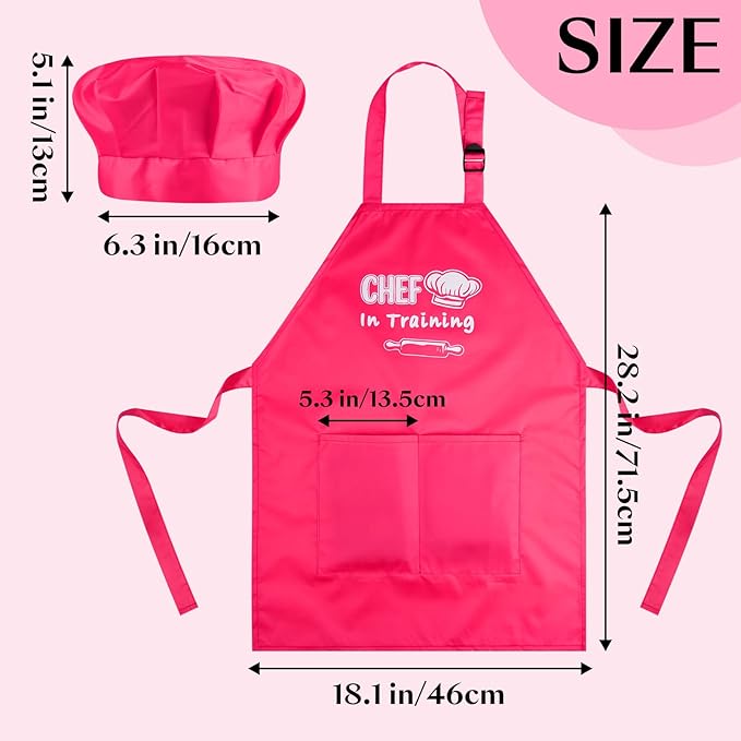 Kids Apron and Chef Hat Set Adjustable Child Aprons with 2 Large Pockets for Girls Boys Cooking Baking Painting Gift