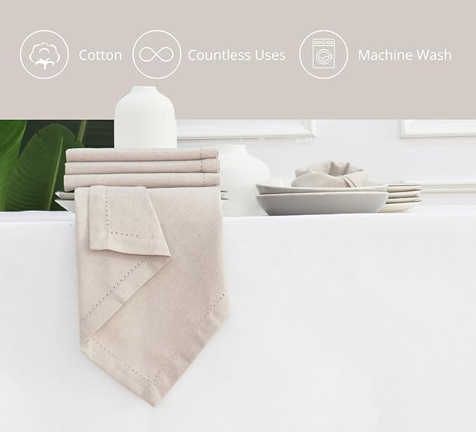 PurpleEssences Set of 12 Hemstitch Cloth Dinner Napkins 100% Cotton - Soft Durable Washable - Ideal for Wedding Spring Easter Summer - Perfect Everyday Use Table Linen 18x18 - Royal Linen