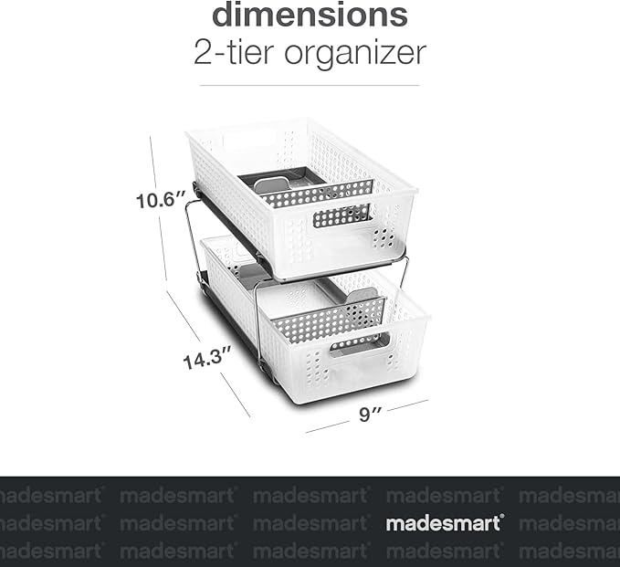 madesmart Antimicrobial 2 Tier Organizer, Pack of 2, Frost