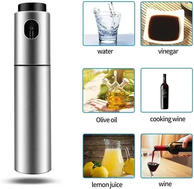 100ML BBQ & Kitchen Spray Bottle - 304 Stainless Steel Oil & Vinegar Sprayer for Baking, Grilling, Seasoning - Refillable, Leak-Proof, Dishwasher(Stainless steel)