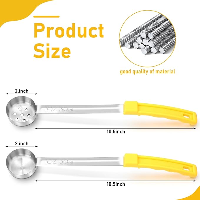 Teenyyou 8 Pcs Portion Control Serving Spoons Portion Scoops Cups Solid and Slotted Stainless Steel Ladle Spoon for Food, Serving Utensils Set for Parties (Yellow,1 oz)