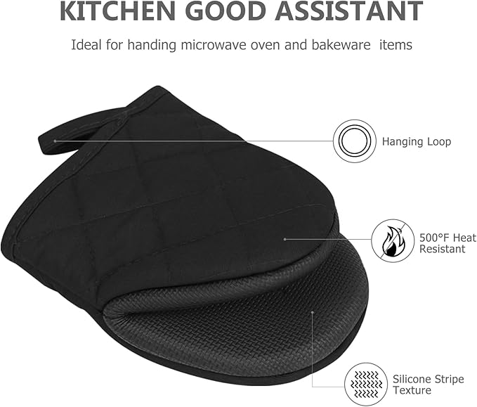 Oven Mitts and Pot Holders Set, Pack of 4, Heat Resistant Silicone Kitchen Mini Oven Mittens for 500 Degrees, Mini Oven Gloves and Hot Pads for Baking Grilling Barbecue Microwave Machine Washable