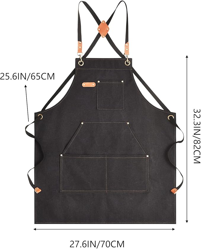 Aoomzoon Canvas Aprons for Men Chef Apron, Work Apron with Large Pockets - 16oz Heavy Duty Cross Back, BBQ, Cooking
