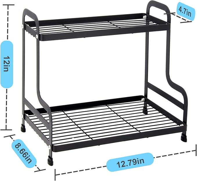 2-Tier Metal Countertop Organizer – Standing Shelf for Bathroom and Kitchen Storage Under Sink, Organizing Cosmetics and Spices-Black