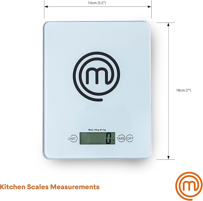 MasterChef Digital Food Scale Grams and Ounces for Kitchen, Portable Food Weight Scale with LCD Display for Baking & Cooking, Tempered Glass Scales, Weighing Precision of 0.1oz, 11lb Weight Capacity