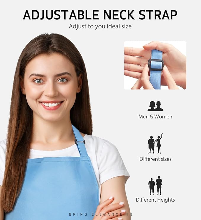 Syntus Apron for Men Women, Adjustable Cooking Kitchen Chef Aprons with 2 Pockets, Cotton/Polycotton/Polyester