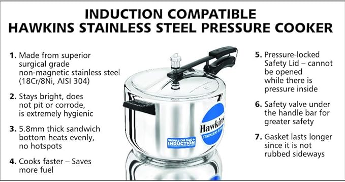 Hawkins Stainless Steel 8 litre Inner Lid Pressure Cooker with Induction Compatible