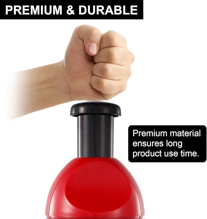Geedel Food Chopper, Easy to Clean Manual Hand Vegetable Chopper, Dishwasher Safe Slap Onion Cutter for Veggies Onions Garlic Nuts Salads Red