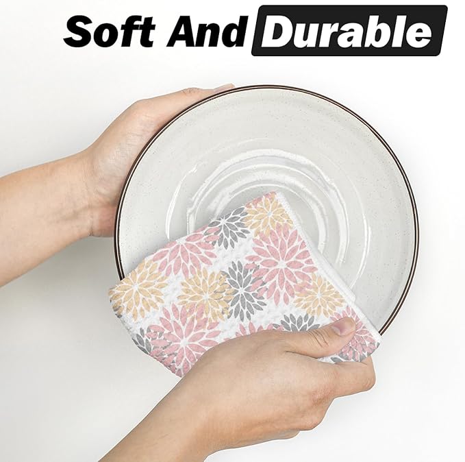 Artoid Mode Pink Dahlia Floral Kitchen Dish Cloths, 12x12 Inch Quick Dry Microfiber Dishcloths for Kitchen Premium Dish Rags Set of 2