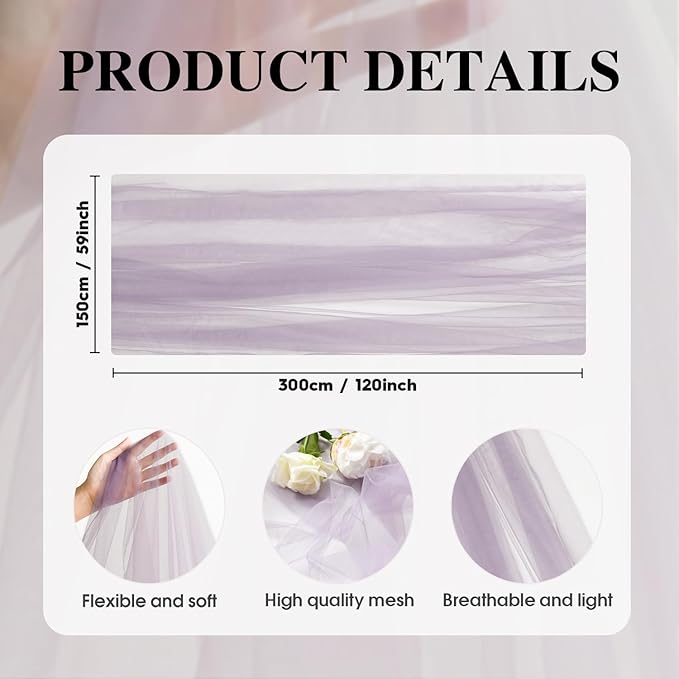 Artoid Mode Grayish Purple Gauze Table Runner 120 Inch 10FT, Seasonal Sheer Kitchen Dining Holiday Wedding Birthday Baby Shower Table Decor for Home Party