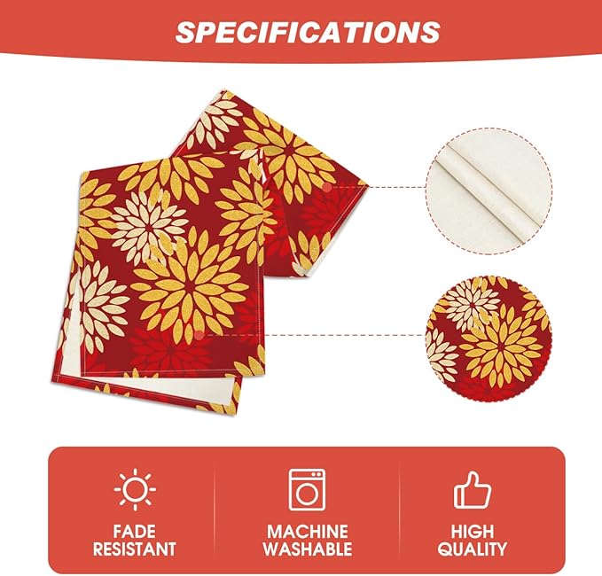Artoid Mode Red Orange Dahlia Floral 2025 New Year Table Runner, Spring Festival Winter Holiday Kitchen Dining Table Decoration for Home Party Decor 13x72 Inch