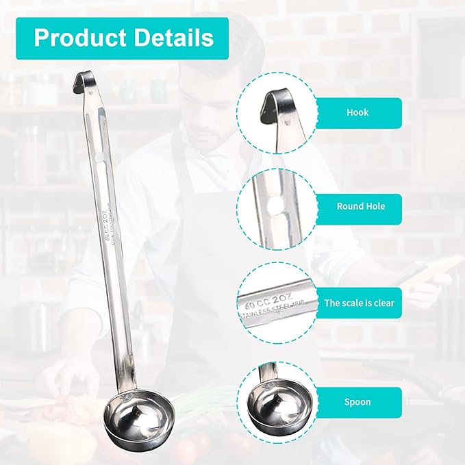 10 Pcs 2 oz Soup Ladle Stainless Steel Ladle with Long Hook Handles Portion Control Serving Ladles Spoon Gravy Ladle Metal Ladles for Cooking Portioning Soups Sauce Kitchen Restaurant Home