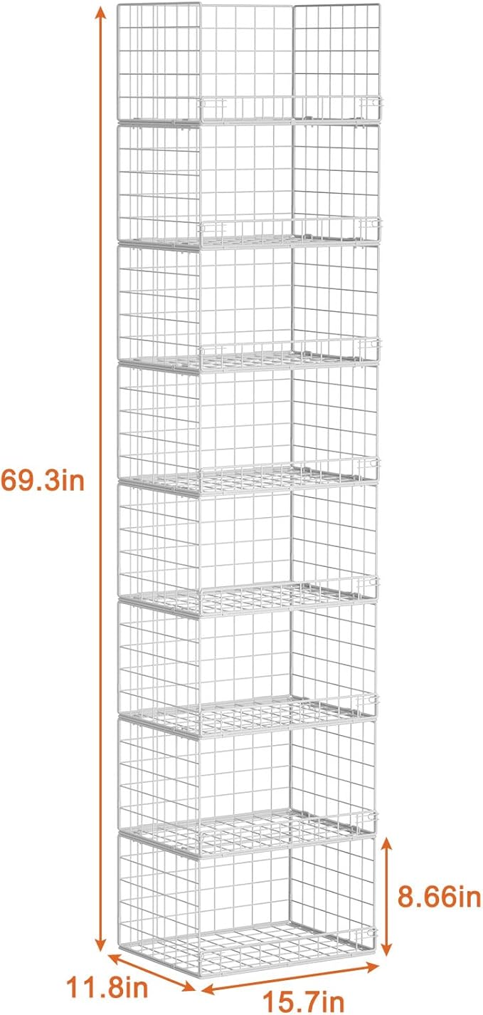 Yociyoga 8-Tier Stackable Closet Organizers and Storage Shelves, Foldable Closet Shelf Organizer, Stackable Storage Bins Drawers for Closet Organizer System, White(Patent Pending)