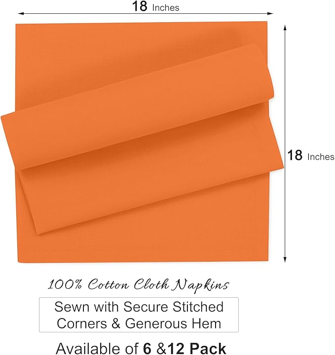 Ruvanti Cloth Napkins Set of 6, 100% Cotton High GSM 18x18 Inches Soft, Washable, Highly Durable & Absorbent, Perfect for Parties, Christmas, Thanksgiving Dinners – Orange Peel