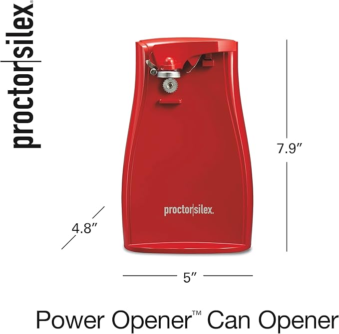 Proctor Silex Power Electric Automatic Can Opener for Kitchen with Knife Sharpener, Twist-off Easy-Clean Lever, Cord Storage, Red (75226)