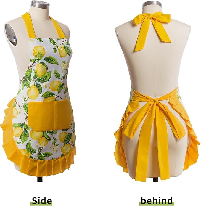 Vintage Floral Apron for Women with Functional Pockets Adjustable Neck Strap for Cooking Baking Mother's Gift