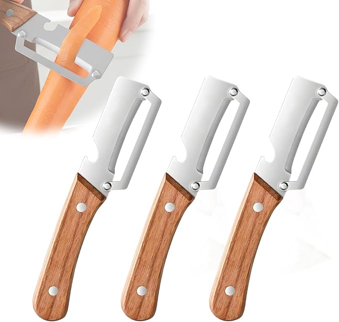 Sakerplus Multifunctional Vegetable Peeler,Multi Functional Premium Vegetable Peeler with Wooden Handle and Bottle Opener,Stainless Steel Blade Kitchen Tool (3)