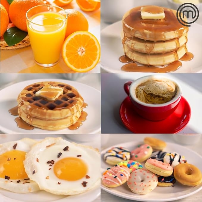 MasterChef 3-in-1 Mini Breakfast Maker- Make Eggs, Pancakes, Donuts, Waffles & More in 1 Easy to Use Appliance! 3 Removable Non-Stick Cooking Plates for Quick Cleaning & Storing- Compact Baker Cooker