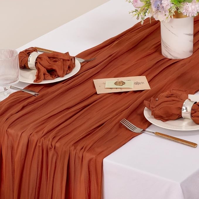 MLMC 10 Pack Terracotta Cheesecloth Napkins Washable Cloth Napkins Set of 10 21"x21" Rustic Boho Burnt Orange Gauze Dinner Table Napkins for Wedding Bridal Shower Gathering Decor
