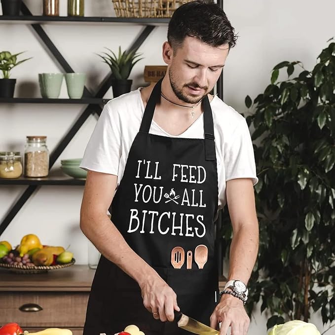 Funny apron for men Adjustable Waterproof with Pockets for Cooking Baking BBQ Gift Apron for Day, Birthday Gifts