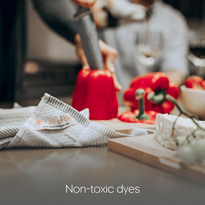 Full Circle Tidy 100% Organic Cotton Dish Cloths 3 Pack - Absorbent, Reusable, Kitchen Towels, Eco-Friendly, Machine Washable - Gray