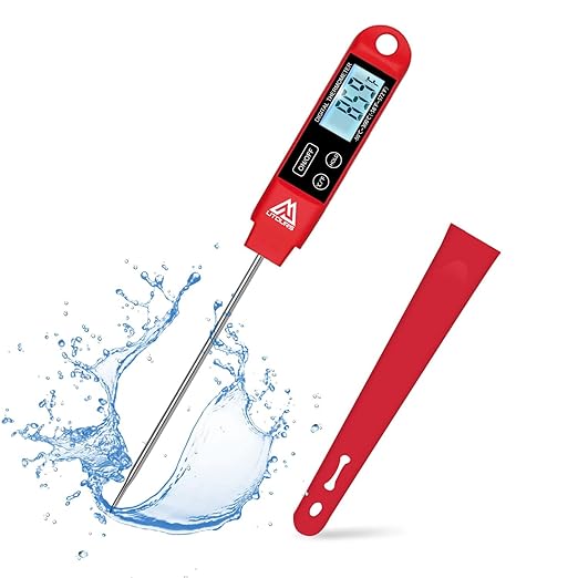 Digital Food Cooking Thermometer, 304 (18/10) Stainless Steel Thermometer Instant Read Meat Thermometer for BBQ Grill Smoker Milk and Water (Red)