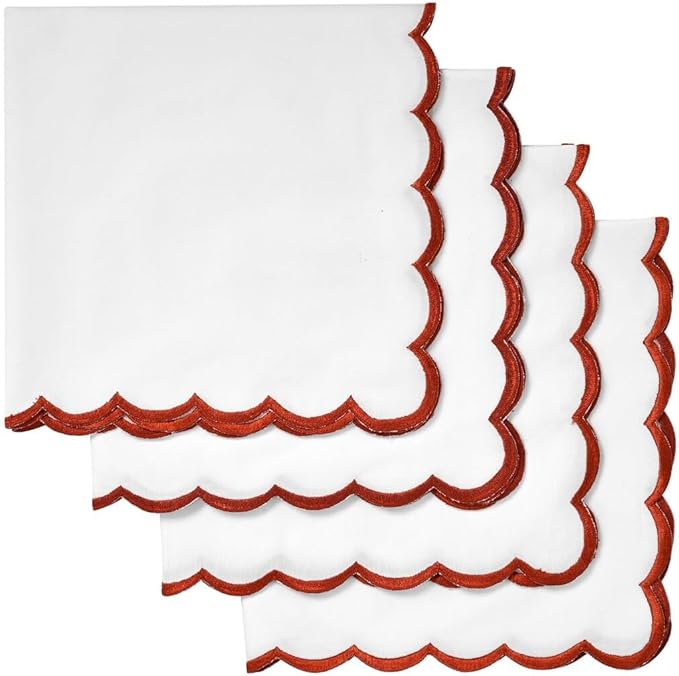 Ridhi Cloth Napkins 100% Pure Cotton Farmhouse Wedding Dinner Napkins Gift for Spring, Easter, Valentine, Holiday, Everyday Napkin (4-18" x 18" White with Rust Brown Edge)