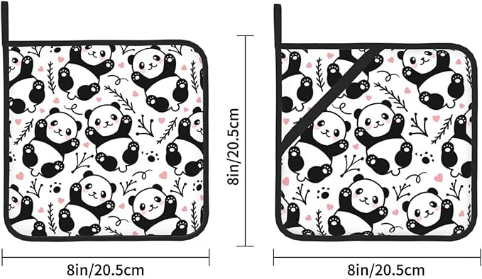 Cute Panda Pot Holders 2PCS,Potholder for Kitchen Heat Resistant BBQ Cooking Baking Food Hot Pat for Women Men Kitchen Wear(Cartoon Animal)