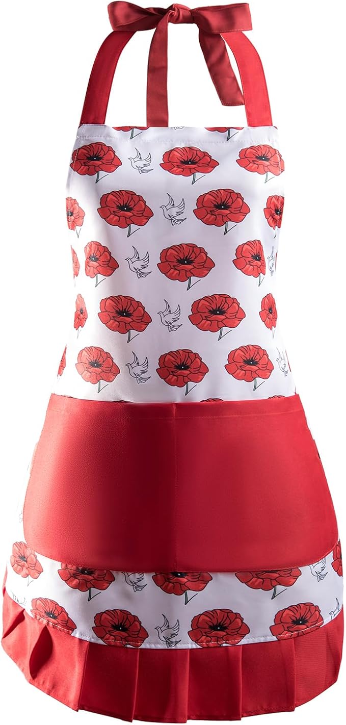 Vintage Floral Apron for Women with Functional Pockets Adjustable Neck Strap for Cooking Baking Mother's Gift