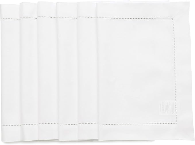 Solino Home White Placemats Set of 6 - Cotton Linen Hemstitch Placemats 14 x 19 Inch for Mothers Day, Spring, Summer, Memorial Day