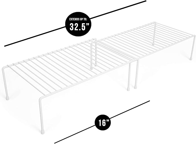 Smart Design Expandable Storage Rack - Set of 6 - Metal Wire - Kitchen Counter, Bathroom Medicine Organizer, Dish, Plate Display Shelf, Sink Cabinet, Spice Pantry - 16 x 32.5 - White