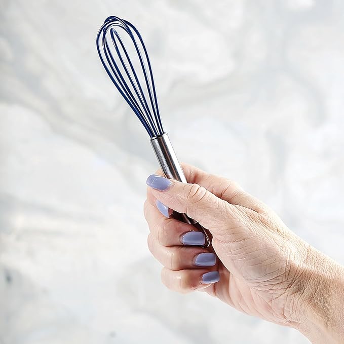 Lillian Vernon Colorful Mini Silicone Whisks Set – 5-Piece Rainbow Kitchen Utensils for Cooking, Baking, Egg Beating & Mixing, 6.5 Inch Small Non Stick Stainless Steel Wire Beaters, Dishwasher Safe