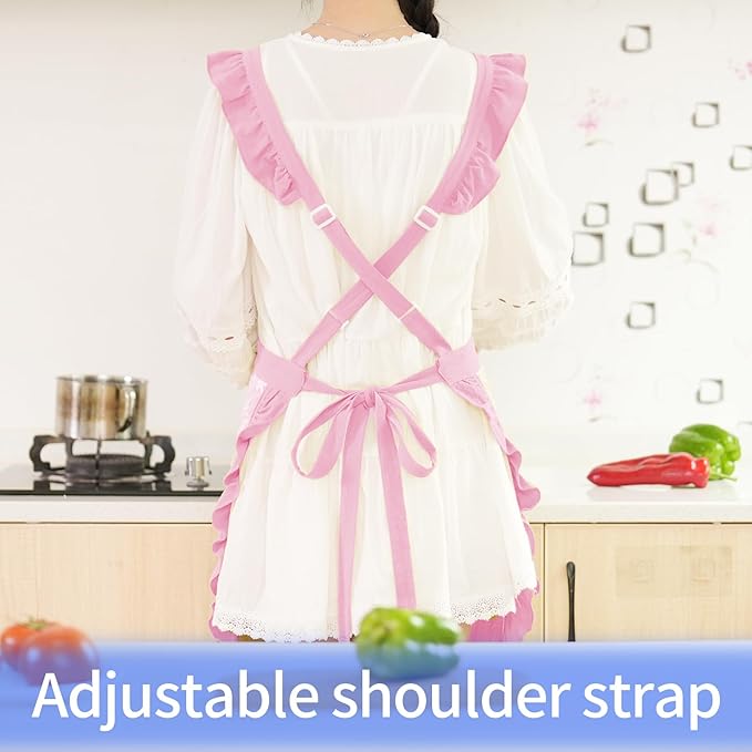 Pinknoke Vintage Pinafore Apron Dress for Women with Pockets Cute Floral Chef Aprons for Kitchen Cooking Baking Gardening
