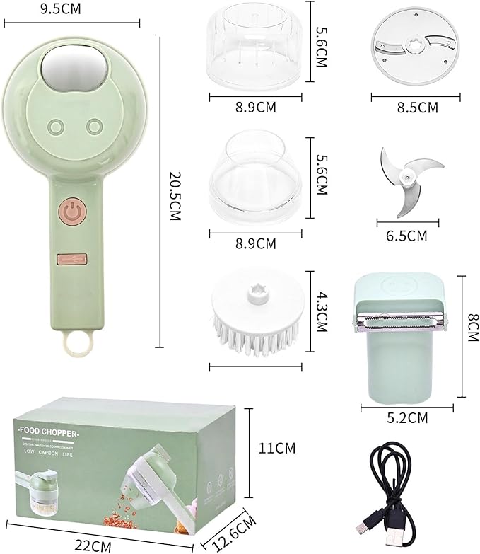 4 in 1 Electric Vegetable chopper hand held, Ninja Food Chopper, Mini Fruit Slicer,Garlic Chopper,Egg whisk and Meat Mincer,Handheld Veggie Cutter for Salad