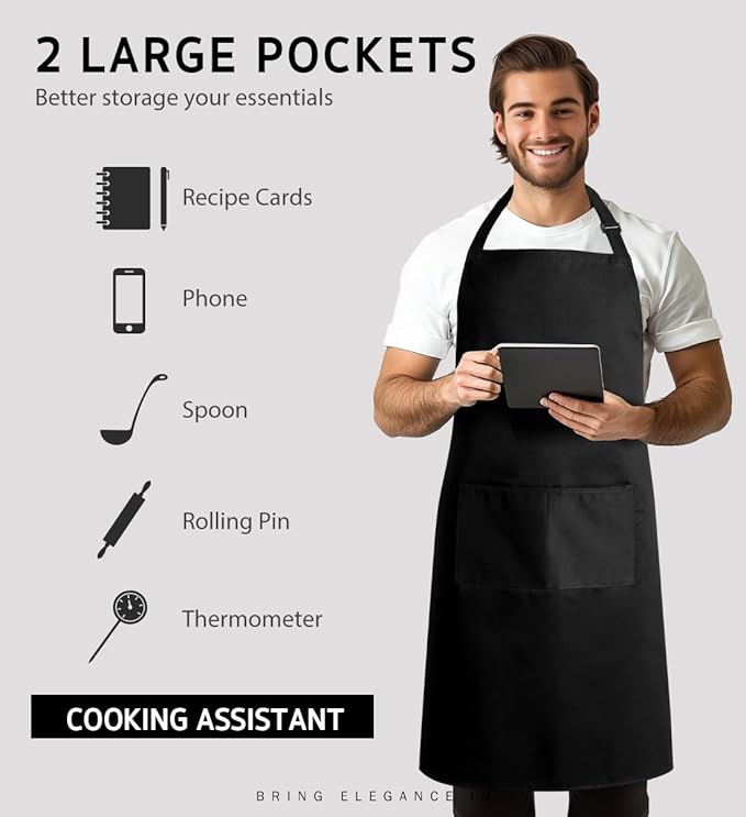 Syntus Apron for Men Women, Adjustable Cooking Kitchen Chef Aprons with 2 Pockets, Cotton/Polycotton/Polyester