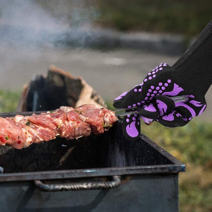 Comsmart BBQ Gloves, 1472 Degree F Heat Resistant Grilling Gloves Silicone Non-Slip Oven Gloves Long Kitchen Gloves for Barbecue, Cooking, Baking, Cutting