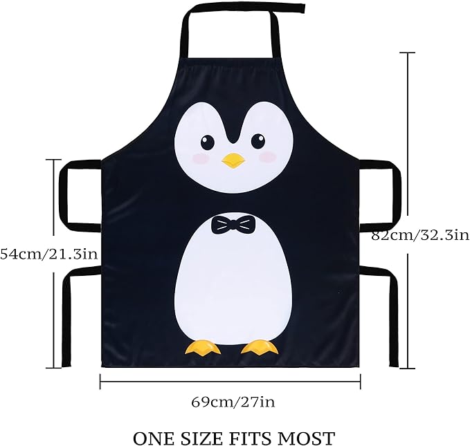 RosieLily Cute Aprons for Women Penguin Apron Black Apron Kitchen Apron for Cooking Baking Gardening Grilling BBQ Chef Penguin Gift for Men Black and White Bib Aprons