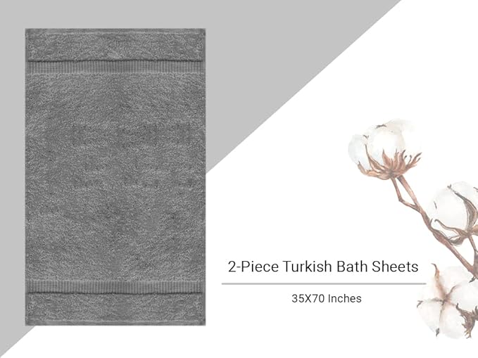 Towel Bazaar Premium Cotton Super Soft and Absorbent Turkish Towels (2-Piece Bath Sheet Towel, Gray)