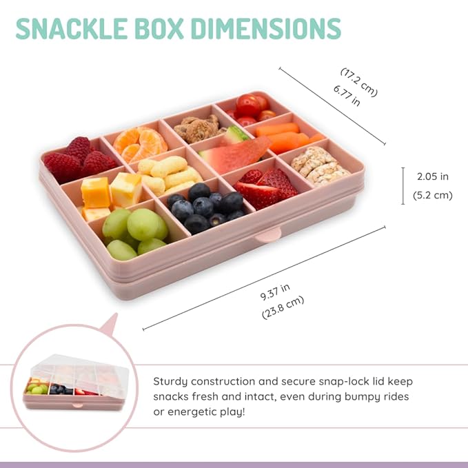 melii Snackle Box |12-Compartment Snack Container with Removable Dividers, BPA-Free Food Storage for Travel, School & On-the-Go Snacks, Kids & Family Organizer (Pink)