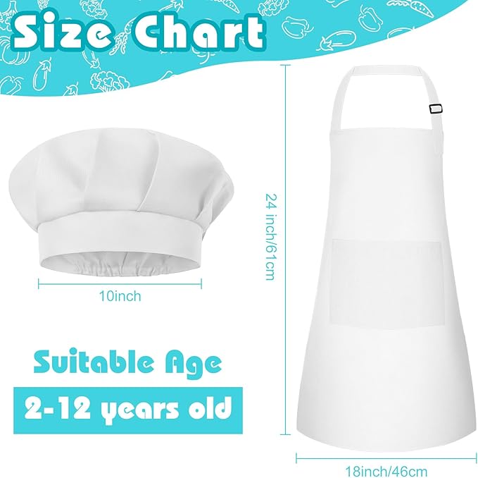 Kids Apron and Chef Hat Set Children Apron Adjustable with 2 Pockets Children Chef Painting for Cooking Baking