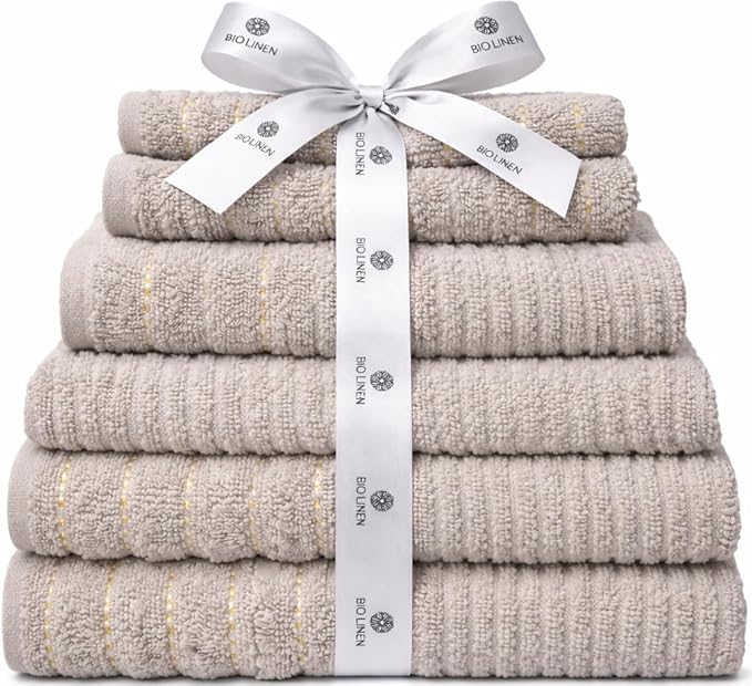 BIOLINEN Dove 6-Piece Luxury Cotton Towel Set - 2 Bath Towels, 2 Hand Towels, 2 Washcloths - Soft Absorbent Towel Pack for Bathroom, Home, Gym & Travel