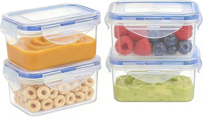 KIGI Small Food Storage Containers with Airtight Lids, 4-Sided Locking Lids, Reusable BPA-Free Plastic, Leakproof for Snack, Lunch, Meal Prep, Portion Control & Purees, 6 oz / 0.75 Cup, 8 Piece Set