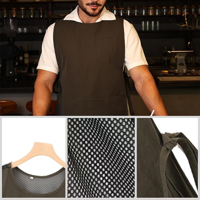 Chef Apron-Cross Back Apron for Men Women with Adjustable Straps and Large Pockets,Canvas