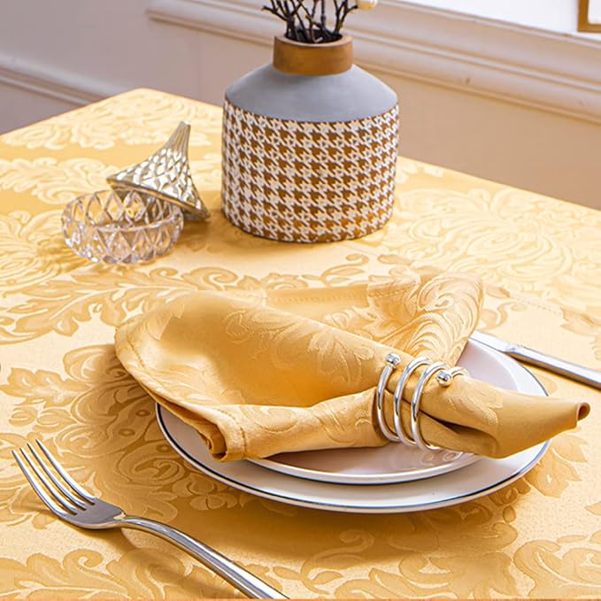 Cloth Napkins Set of 8 – Square 17x17 Inch Jacquard Fabric Polyester Washable Reusable Cloth Napkins for Kitchen Dinner Dining Restaurants Wedding Party Banquet Table (Gold, 17X17 Inch)