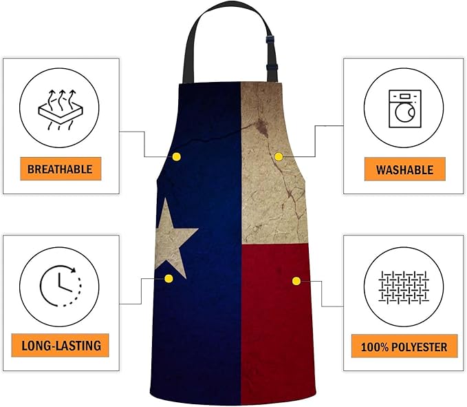 oFloral Vintage Texas Flag Apron,Adjustable Neck Bib Apron for Men Women,Suitable for Kitchen Cooking Waitress Chef Apron